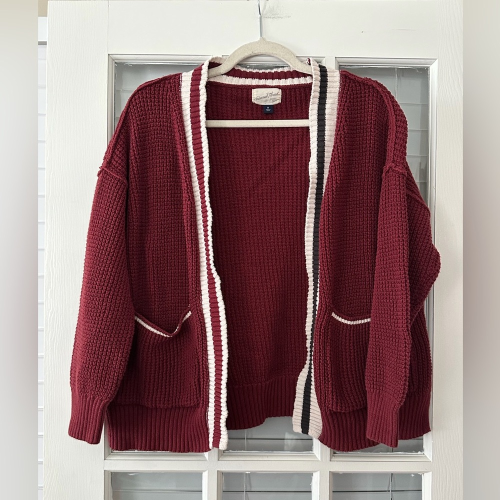 Universal Thread Women’s M Open Front Burgundy Knit Cardigan Sweater | SKU 0491